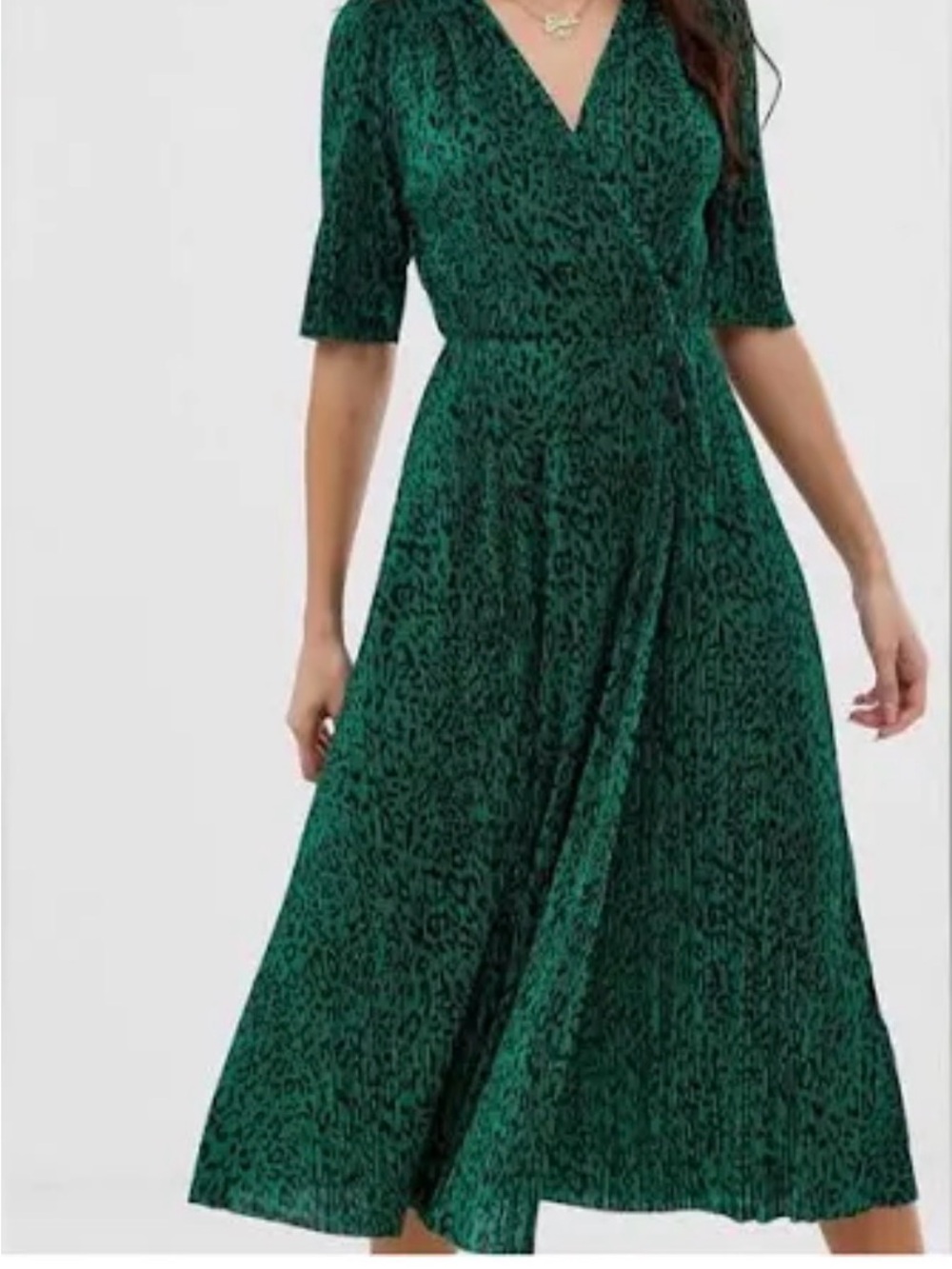 ASOS Emerald Green Animal Print Wrap Midi Dress